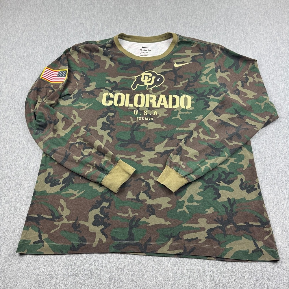 Colorado Buffaloes Shirt Mens XL Brown Green‎ Nike Camo Military Appreciation